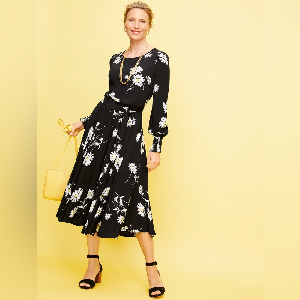NWT Talbots Black Vintage Style Daisy Fit and Flare Dress Size 6 - Picture 3 of 13
